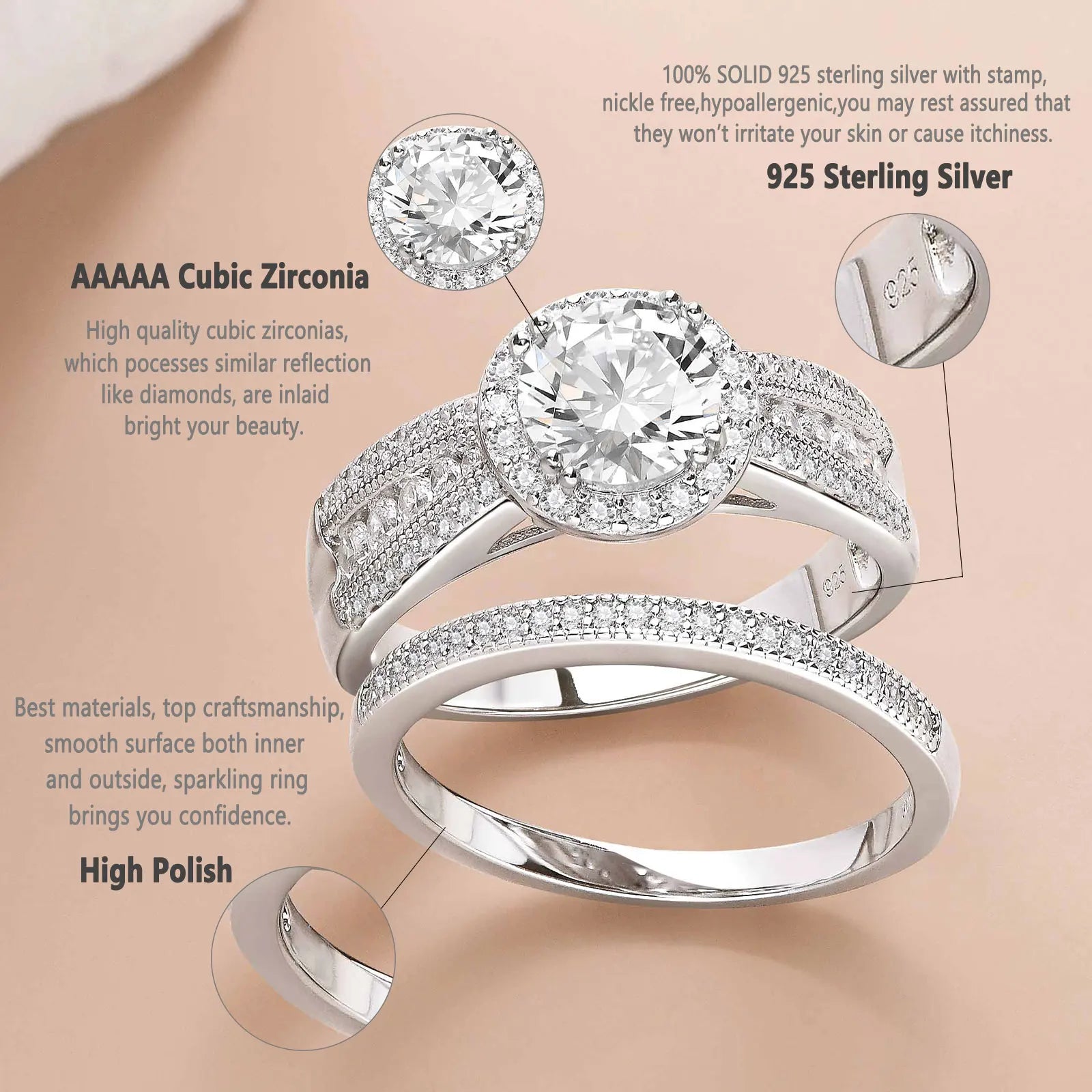 RadiantGlow™ 2Ct Sterling Silver Bridal Set by SplendidShine™