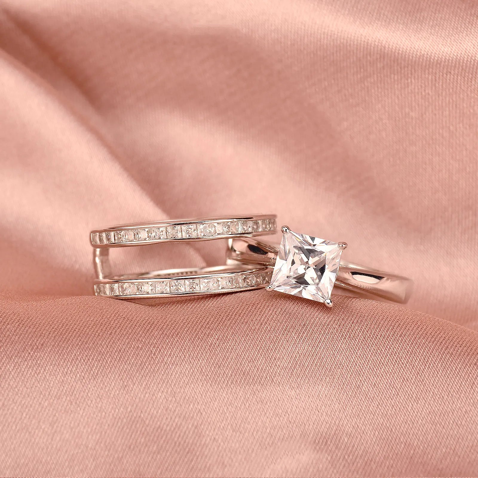 EternalSimplicity™ Sterling Silver Princess Cut Wedding Ring by SplendidShine™